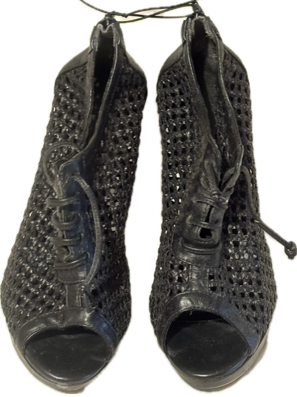 Black Woven Peep-Toe Lace-Up Women’s Shoes